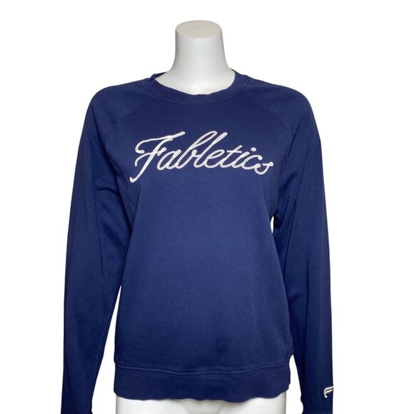 Fabletics Script Logo Sweatshirt Womens Size M Pullover Blue Long Sleeve - Picture 1 of 6
